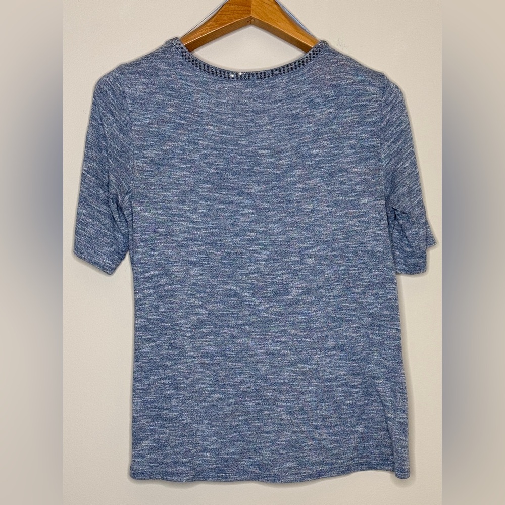 Jennifer Lopez JLo V-Neck 3/4 Open Sleeve Rhinestone Blue Top Women’s XL Shirt - Picture 6 of 6